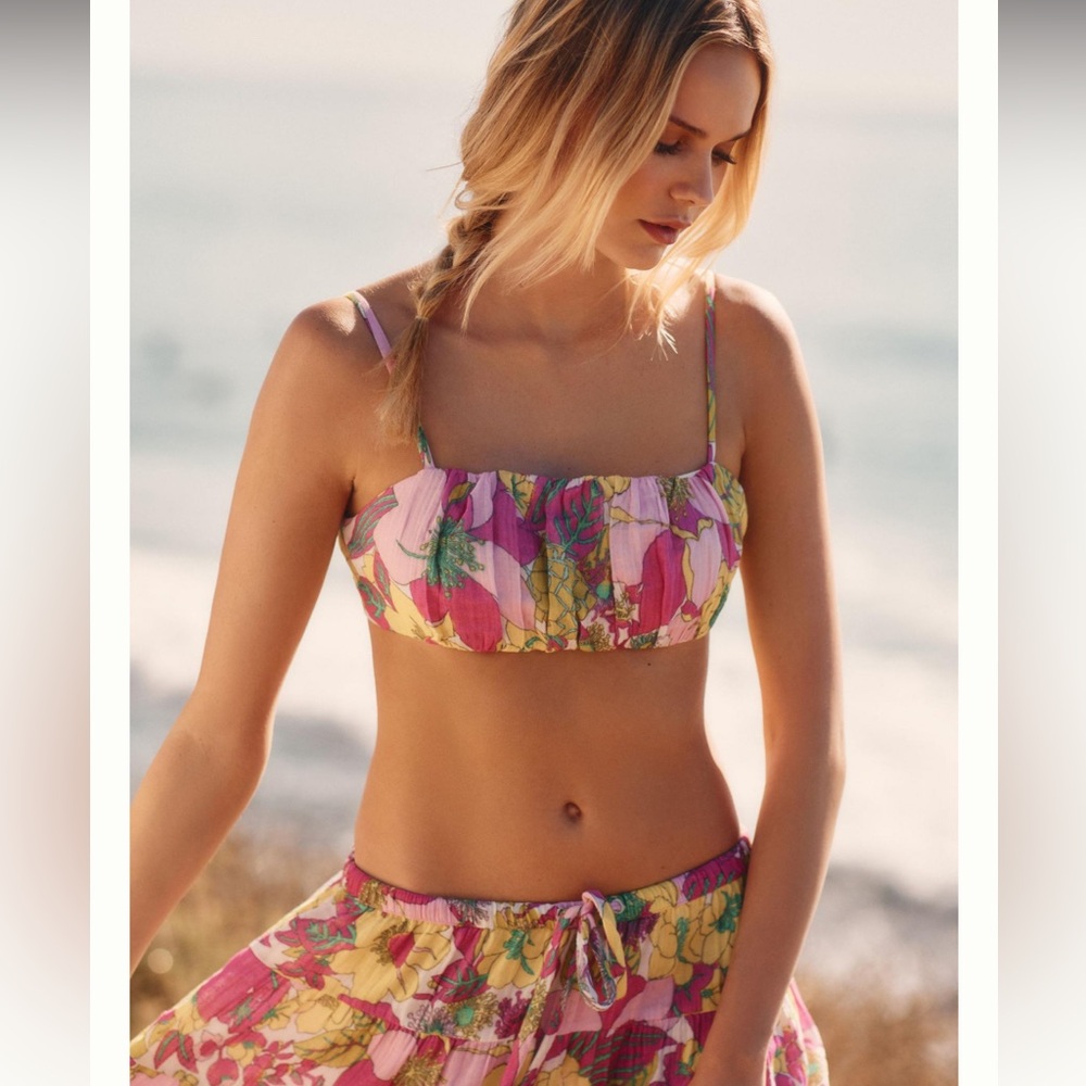 Anthropologie Floral Crop Top - Pink and Yellow